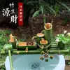 Set de Paisajismo Tradicional para Acuario con Bambú, Dispositivo Automático de Flujo de Agua, Canaleta de Piedra Cerámica, Sistema de Agua Circulante, Oxigenación, Humidificación y Filtración