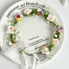 Coroa de Flores Rosa Fada Headpiece Faixa de Cabeça Estilo Mori Menina Adulta Flores Artificiais Faixa de Cabeça Acessórios de Cabelo Flor na Cabeça Adereços para Fotos