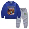 Primavera e outono de 2023 Minecraft meu Mundo Roupas infantis suéter infantil calça conjunto de duas peças algodão manga longa