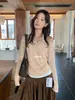 Blusa Casual Solta Slimming Manga Longa Ombro a Ombro Gola Alta Falsa Duas Peças Estilo Coreano Outono Novo Limão Chá Verde para Mulheres