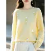 Suéter de Tricô com Gola Redonda de Lã Cashmere Novo Outono/Inverno 2026 Manga Longa Feminino Uva Com Contas Suéter Top de Lã Escovada
