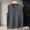 Chaleco 100% cachemir puro para hombre, suéter de punto sin mangas para otoño e invierno con cuello en V