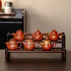 Tetera Morada de Arcilla Mineral Original de las Dinastías Tang y Song, Juego de Té Kung Fu, Tetera de Estilo Chino Estampada en Oro con Filtro de Agujero de Bola para Uso Doméstico