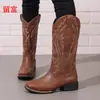 2026 Nuevas Botas de Cuero para Mujer en Stock, Otoño e Invierno Nuevas Europeas y Americanas Retro Comercio Exterior Tacón Grueso Talla Grande Botas de Cuero para Mujer