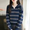 Suéter de Punto con Cuello de Piel Sintética de Mapache Otoño/Invierno 2025 Manga Larga para Mujer Bloque de Color Rayas Botones Jersey Camisa Base Top