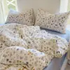 Conjunto de Cama de Algodão Lavado Cloud-Sense Classe A Quatro Peças Capa de Edredom Floral Pequeno Lençóis Colcha Conjunto de Três Peças para Dormitório Universitário