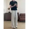Pantalones Casuales Plisados de Verano para Hombre Estilo Americano Negro, Pierna Ancha Recta Suelta Pantalones Yamamoto