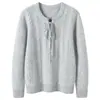 Suéter de cachemira con cuello redondo, patrón trenzado y lazo para otoño e invierno para mujer, jersey de punto, top cálido, capa base elegante