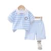 Traje de Verão para Meninos 2025 Novo Pequeno e Médio Bebê Verão Listrado Emblema Manga Curta Polo Roupa Conjunto de Duas Peças
