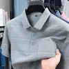 Camisa Polo de Verano Fina para Hombre con Mangas Cortas Rayadas, Estilo Tiktok con Contenido de Algodón, Camiseta de Algodón Holgada para Hombres de Mediana Edad y Mayores