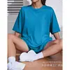 Camiseta de Algodón Talla Europea Personalidad Transfronteriza Minimalista Color Sólido Manga Corta Algodón Puro Peso Pesado Estilo Básico Unisex Versátil para Viajar