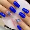 24 Peças Pontas de Unha Usáveis Manicure Unhas Usáveis Borboleta Azul Bolinhas Unhas Postiças Extensão Unhas Removíveis Atacado