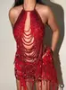 Top de Tirantes Sexy con Cuentas Rojas Pesadas Transfronterizo Europeo y Americano para Mujer