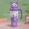 Nueva taza termo con asa con patrón de dibujos animados de muñeca linda, acero inoxidable, vacío, portátil, de alto valor, taza para agua con asa