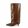2026 Botas Largas Estilo Francés con Patrón de Cocodrilo, Punta Fina, Tacón de Gatito, Tacón Alto, Botas Rectas Debajo de la Rodilla, Botas Altas Adelgazantes para Mujer