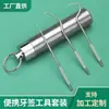 Conjunto Portátil de Balde de Palito de Dente e Fio Dental de Aço Inoxidável 304, Conjunto Portátil de Sete Peças para Remover Manchas Dentárias, Conjunto de Higiene Bucal, Palito de Dente