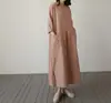 Vestido chic de algodón y lino de Corea del Sur para mujer, largo medio, estilo coreano suelto, talla grande, moda, bolsillo grande, falda casual de lino