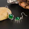 Brincos Verdes de Calcedônia Estilo Étnico Vintage Zircônia Microincrustada Feminina Gancho de Orelha de Ágata Verde Longo para Presente de Aniversário de Namorada