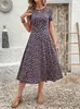 2026 Amazon Aliexpress Nuevo Vestido Floral Estilo Europeo y Americano para Mujer de Manga Corta Elegante Francés de Longitud Media Estampado