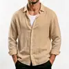 Camisa de linho de manga comprida para primavera e outono transfronteiriça, camisa casual havaiana masculina de botões solta estilo americano, campeã de vendas da Amazon