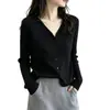 Cardigã de tricô com decote V e mangas compridas para mulheres, para usar no outono e inverno, estilo francês solto e casual, suéter de design versátil e único