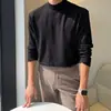 Camiseta de Manga Larga con Cuello Medio Alto de Nuevo Estilo Otoñal para Hombre, Estilo Hong Kong Tendencia Versátil Color Sólido Camiseta Base