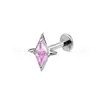 Pendientes de Tachuela de Estrella de Cuatro Puntas con Circonita Rombo Incrustado de Aleación de Titanio f136 Rosca Interna de Titanio g23 Rosca 0.9 Cabezal de Joyería Labret Studs para Oreja
