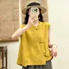 Camisa de Algodão com Fio Duplo Respirável para o Verão 2026, Top Respirável Estilo Chinês com Gola Diagonal e Botões Vintage para o Verão 2026, Fio de Algodão Transparente
