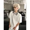 Camisa polo de manga corta tipo pata de gallo estilo americano para hombre, camiseta negra de verano con un look de alta gama y elegante para adolescentes