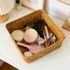 Cesta de almacenamiento tejida para escritorio estilo nórdico para snacks y artículos varios, caja de almacenamiento de cosméticos tejida con paja, transfronterizo