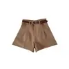 Shorts tipo traje de color liso de cintura alta adelgazantes, pantalones casuales de pierna ancha con cinturón, nuevo estilo de verano 2026 para mujer