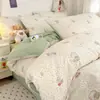 Juego de ropa de cama de cuatro piezas de algodón puro estilo nórdico, juego de tres piezas de sábana de algodón 100% a rayas, funda de edredón, sábana bajera, sábana de cama