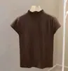 Camiseta Feminina Slim-Fit de Manga Curta Estilo Francês 2026, Novo Design, Camada Base, Top de Malha com Gola Alta