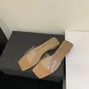 Sandálias Femininas de Verão Abertas na Ponta, Slip-On, Estilo Francês, Bico Quadrado Baixo, Modelo Novo 2026 com Salto Bloco, Sandálias Transparentes Elegantes para Uso Externo