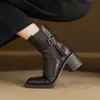 33--43 Botas Talla Grande Tacón Grueso Botas de Mujer Retro Delgadas Hebilla de Cinturón Botines de Tacón Alto Zapatos de Mujer Transfronterizos de Exportación