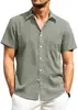 Alimens & Camisa de Lino para Hombre de Manga Corta con Botones, Resistente a las Arrugas, Casual, para Vacaciones, Playa, Verano