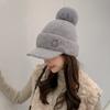 Gorra de Béisbol de Punto Jiayi 2021 Nueva Gorra con Visera de Piel de Conejo Más Terciopelo Protección para el Frío para Orejas Moda Estilo Coreano Bola Grande de Piel