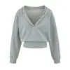 Sudadera corta rosa, ajustada, con cuello en V y capucha para mujer, nueva prenda exterior chic y única de estilo coreano para principios de primavera y otoño, perfecta para figuras petite