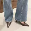 Zapatos Planos de Tacón Medio Estilo Nuevo Primavera y Otoño 2025 Tacones de Aguja Color Puro Boca Baja Punta Fina Delgados Elegantes Zapatos de Oficina para Mujer