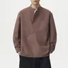 Camisa masculina elegante de alta qualidade, nova camisa versátil de algodão e linho para o dia a dia com gola alta pequena, top casual para atacado