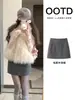 Falda de Lana A-Line Otoño e Invierno para Mujer, Elegante Conjunto Coreano de Principios de Otoño, Falda Corta Casual, A-Line Adelgazante