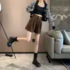 Shorts de pana para mujer, de cintura alta, corte A, otoño e invierno, para salir en invierno, pantalones base bootcut, pantalones para mujer petite