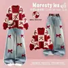 Conjunto de Suéter Coreano de Otoño para Niñas Mangas Largas Elegante para Niñas Medianas/Grandes Conjunto de Dos Piezas de Punto con Lazo y Jeans