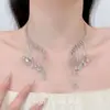 Glow PlateadoCollar tipo gargantilla de plata con borla de gota de agua estilo coreano y diamantes brillantes para mujer, exquisito, de lujo ligero, alta gama, versátil
