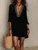 Moda Transfronteriza Femenina Europea y Americana Independiente Verano 2026 Nuevo Vestido Elegante Estilo Resort de Manga Media con Cuello en V