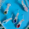 Moda Europea y Americana Joyería Pedrería Gama Alta Personalidad Lujo Elegante Circonita Cúbica Novia Banquete Juego de Aretes y Collar Mujeres