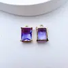 Pingente retangular de vidro com quatro garras, banhado a ouro em cobre, pingente de diamante quadrado multifacetado colorido para brincos, colares e joias DIY