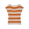 Sí Top de punto con bloques de color y rayas verde fresco para mujer, nuevo estilo de verano, versátil y adelgazante