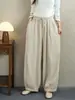 Novedades de otoño: Pantalones elásticos con cordón de estilo artístico y vintage para mujer, de corte holgado, versátiles pantalones largos de algodón y lino, pantalones tipo zanahoria