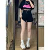 Shorts Jeans Feminino Plus Size Preto Slim Look Cintura Alta Hot Hot Pants para Menina Cheinha para Verão Quente com Design Irregular